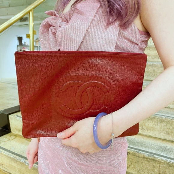 Chanel Red Leather Clutch - Picture 1 of 16